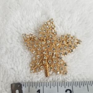 Vintage Rhinestone Leaf Brooch
